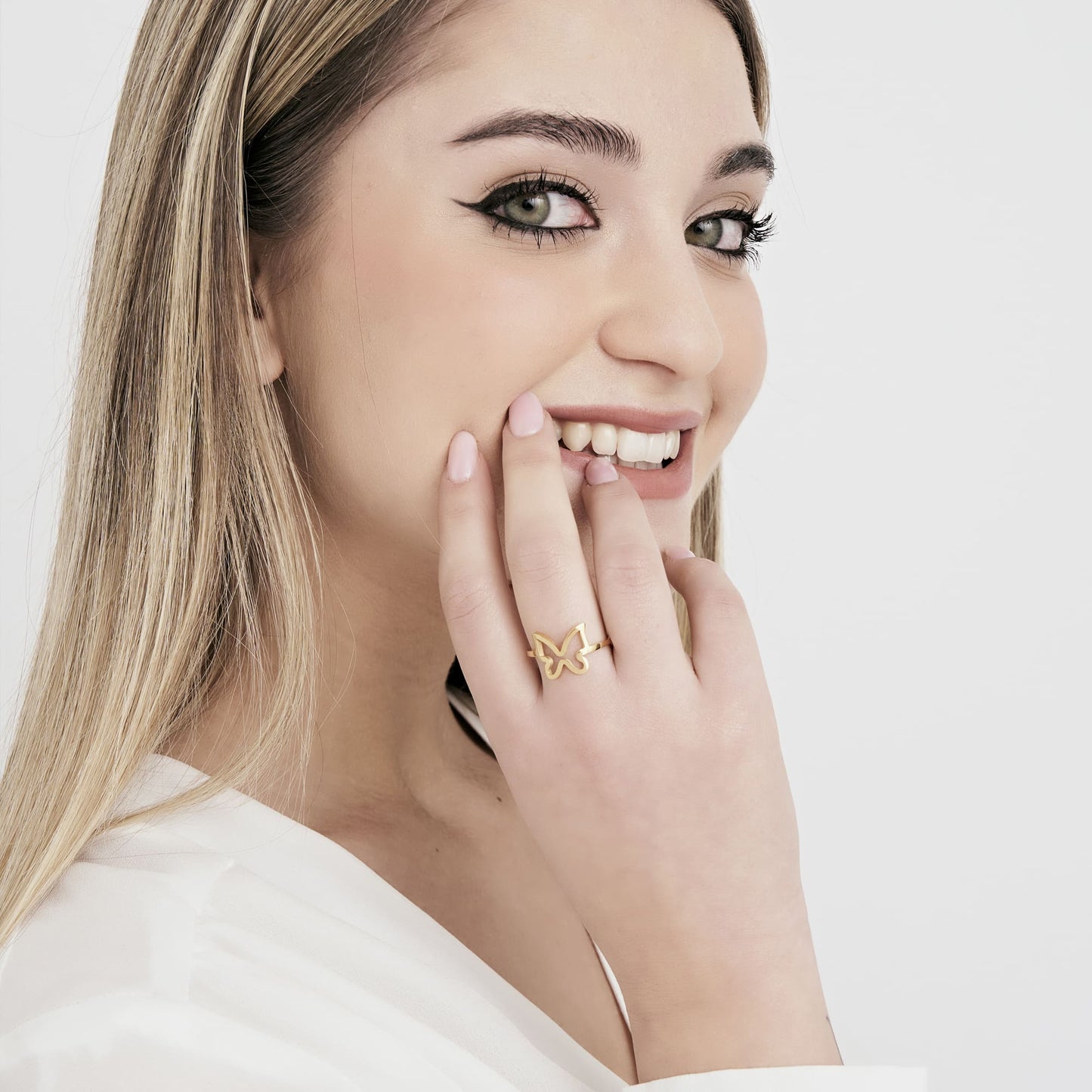 WOMEN'S IP GOLD STEEL RING WITH BUTTERFLY