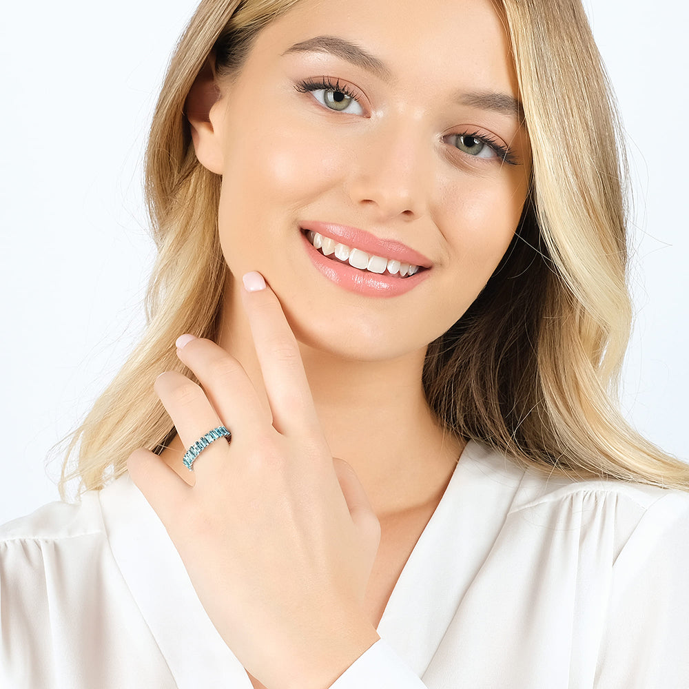 OPEN STEEL WOMEN'S RING WITH BLUE CRYSTALS