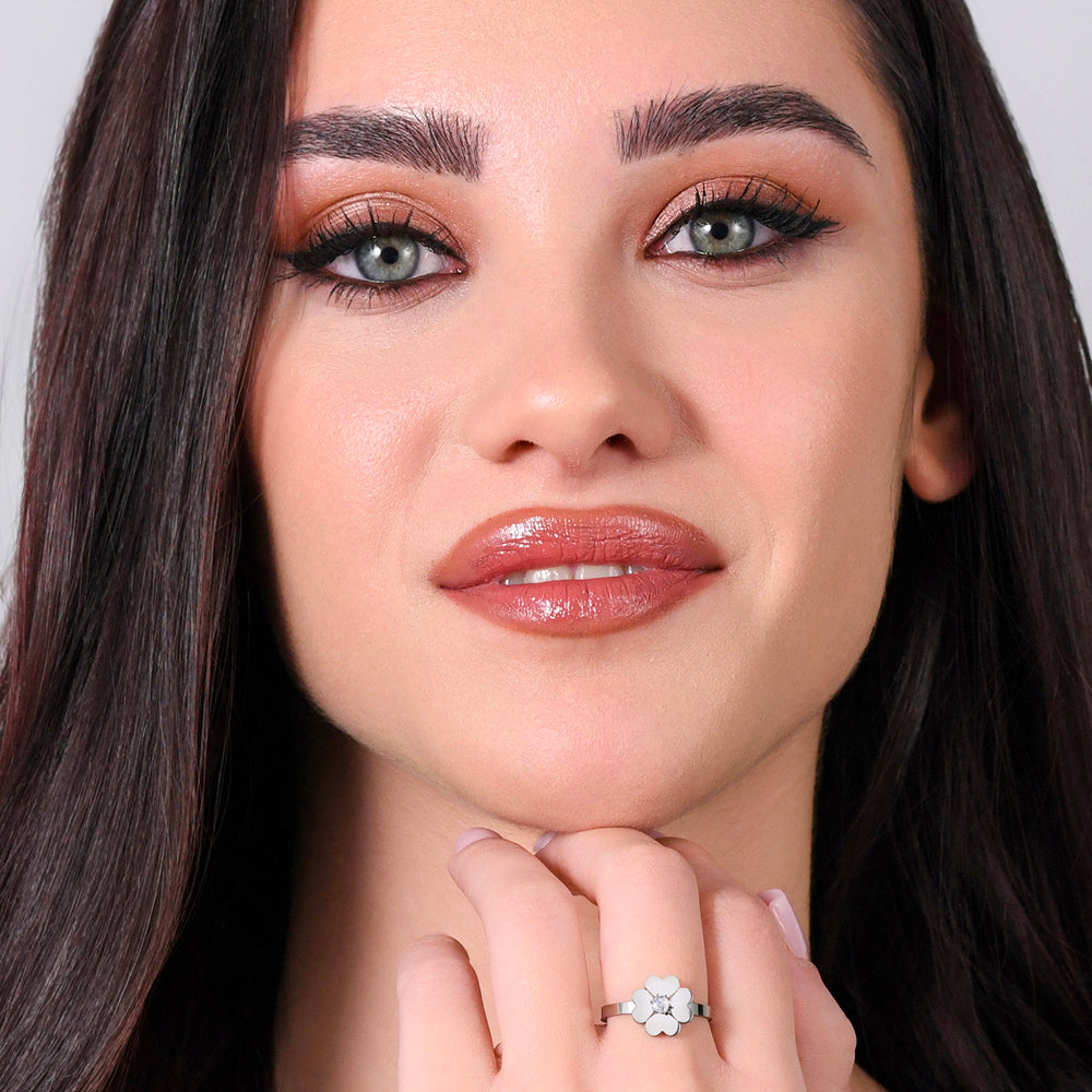 ANELLO DONNA IN ACCIAIO CON QUADRIFOGLIO CON ZIRCONE