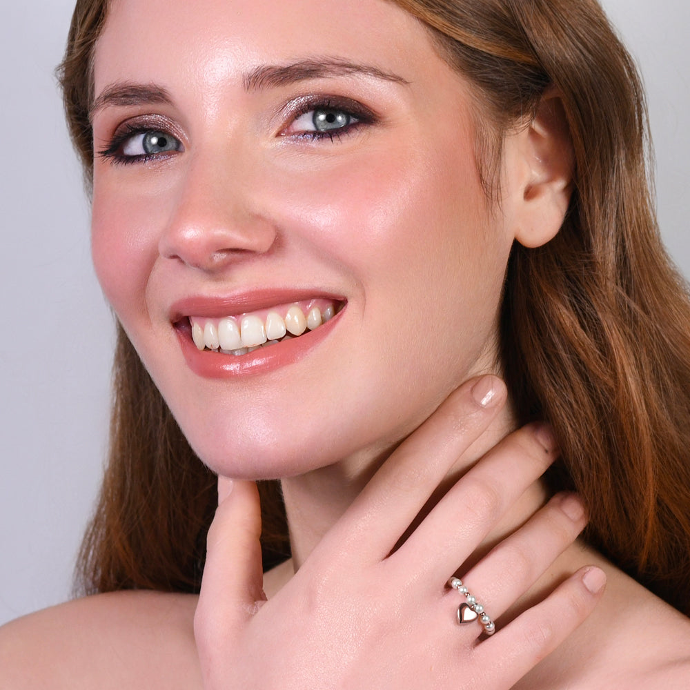 ANELLO DONNA IN ACCIAIO IP ROSE E PERLE SINTETICHE BIANCHE CON CUORE IP ROSE