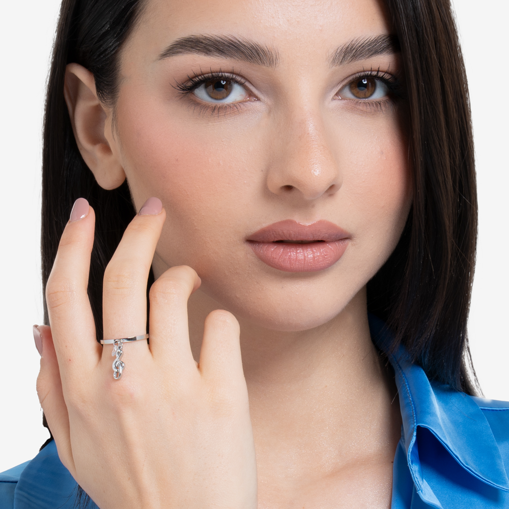 ANELLO DONNA IN ACCIAIO CON NOTA MUSICALE E ZIRCONE BIANCO