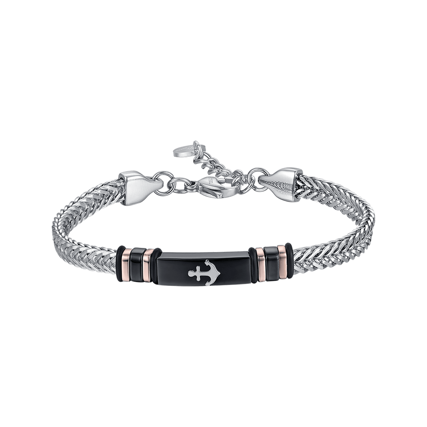 STEEL MEN'S BLACK IP STEEL PLATE BRACELET WITH ANCHOR