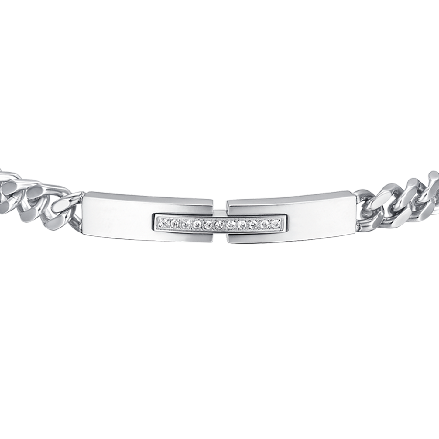 STEEL MEN'S BRACELET WITH PLATE AND WHITE CRYSTALS