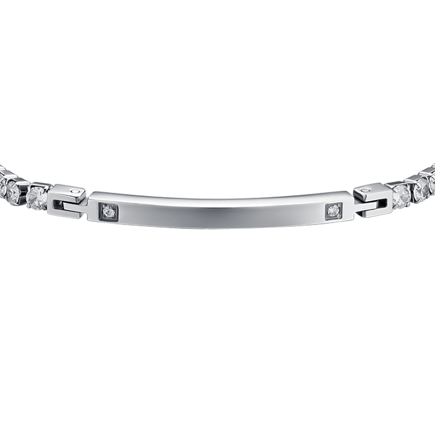 STEEL MEN'S BRACELET WITH PLATE AND WHITE CRYSTALS