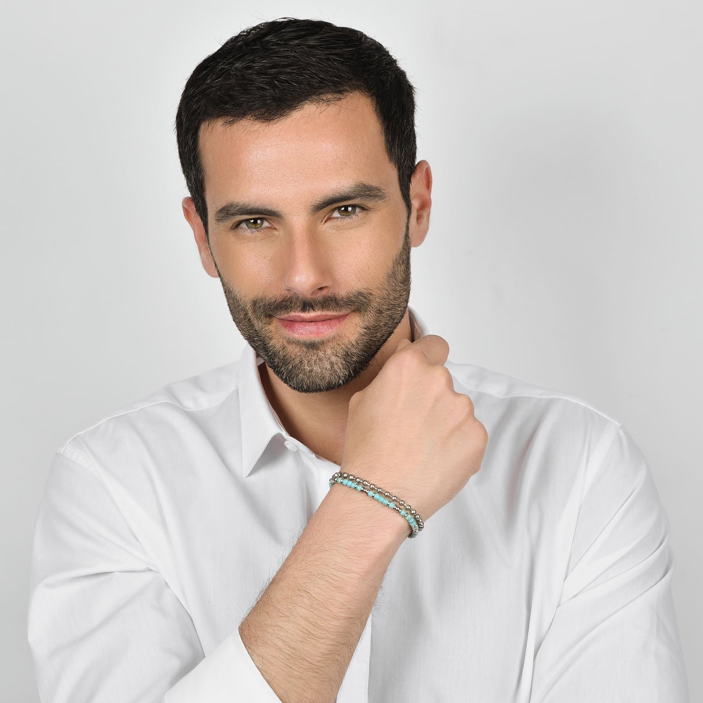 MEN'S STEEL BRACELET WITH TURQUOISE STONES AND STEEL ELEMENTS