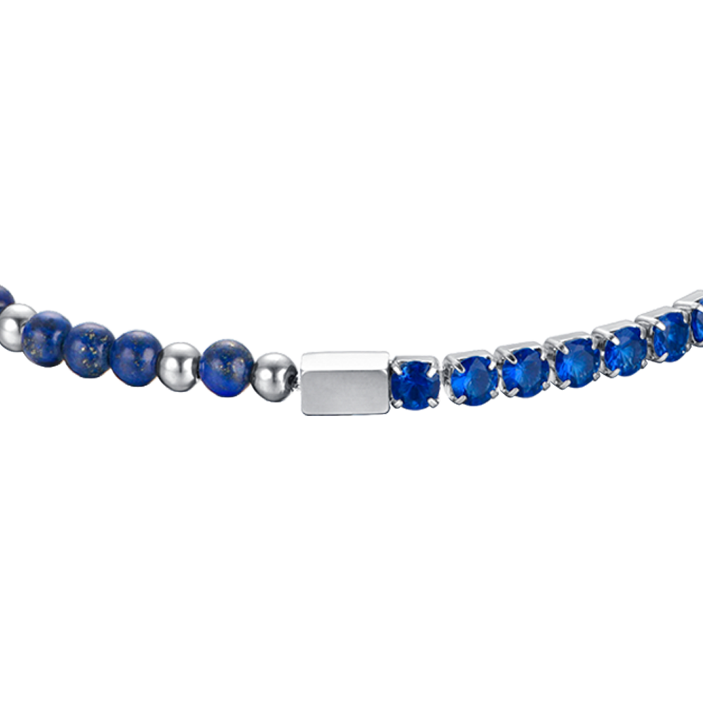 STEEL MEN'S BRACELET WITH BLUE CRYSTALS AND BLUE STONES