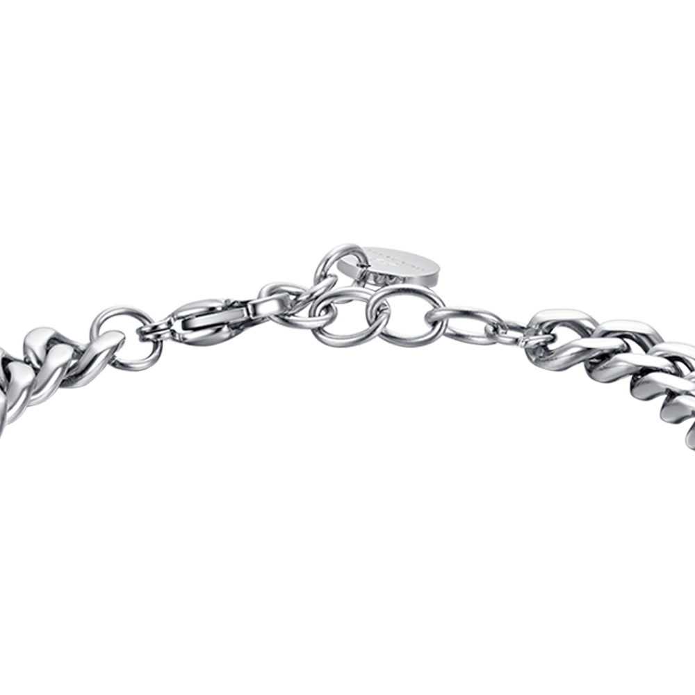 STEEL MEN'S BRACELET WITH BLACK LEATHER ELEMENT