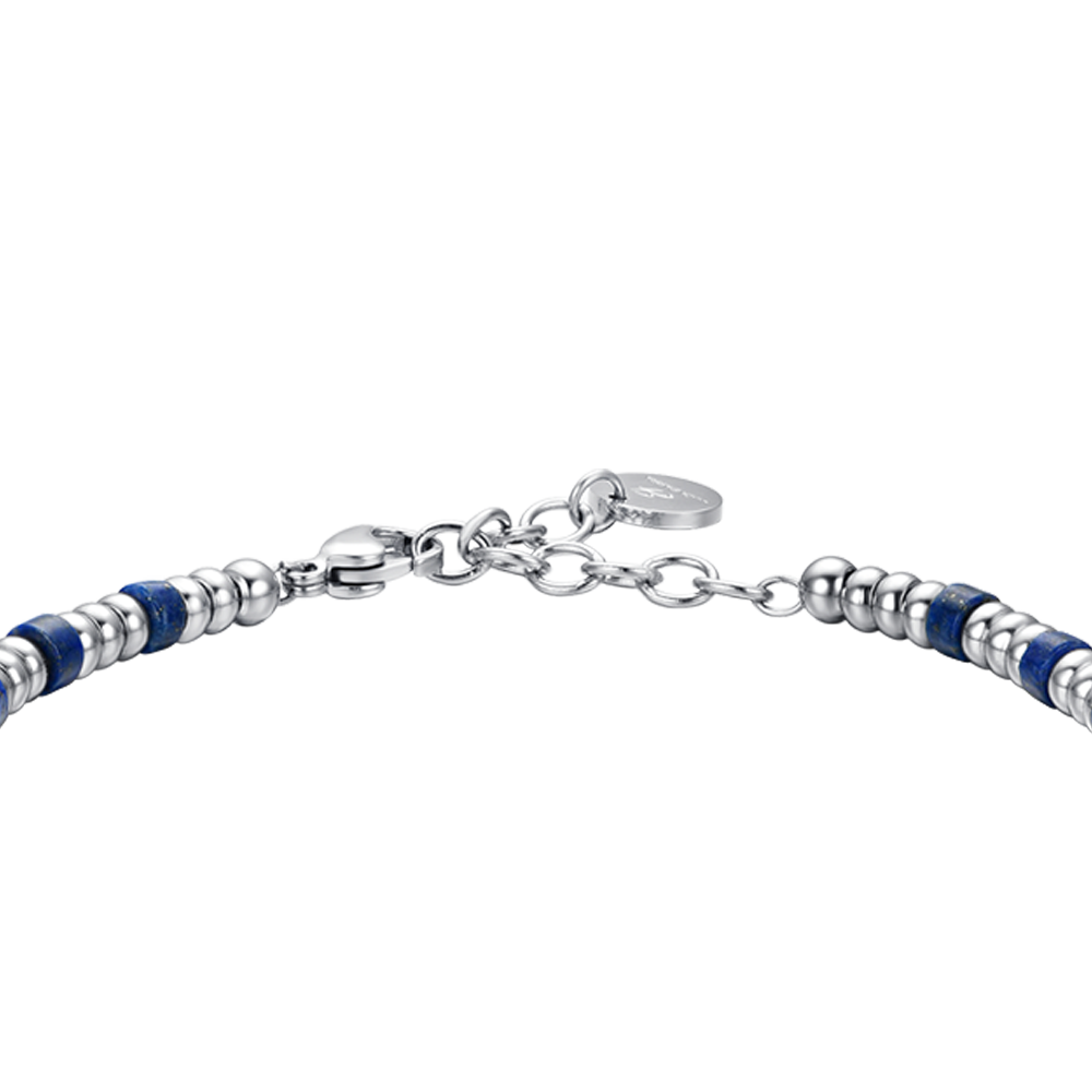 STEEL MEN'S BRACELET WITH SILVER ELEMENTS AND BLUE STONES