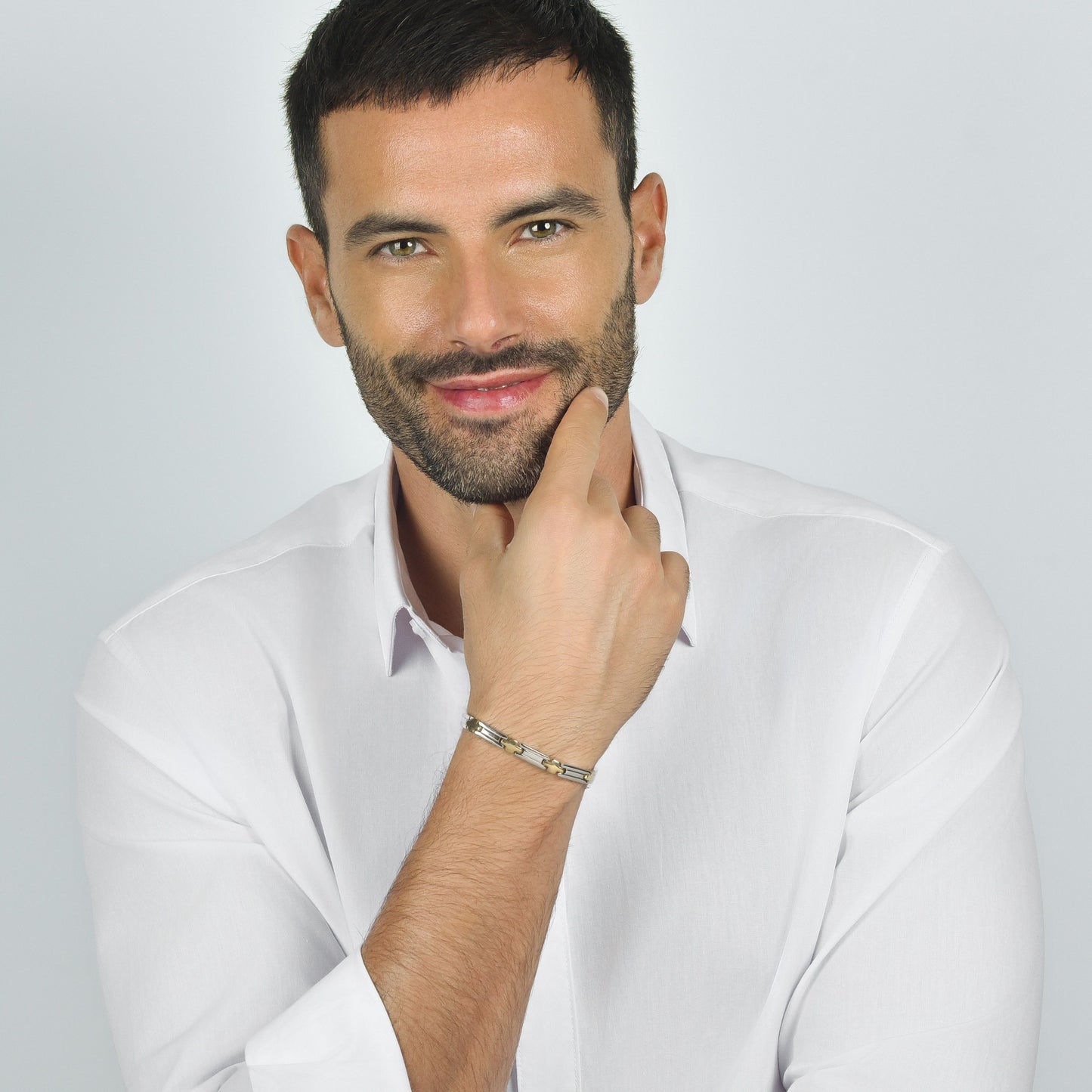 STEEL MEN'S BRACELET WITH IP GOLD CROSSES