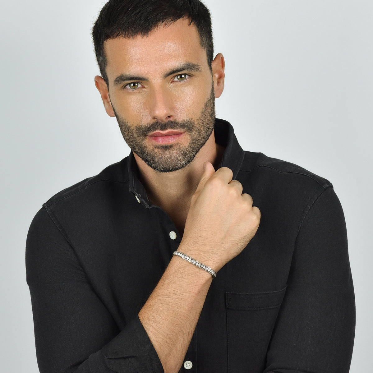 BRACCIALE TENNIS UOMO IN ACCIAIO CON CRISTALLI BIANCHI Luca Barra