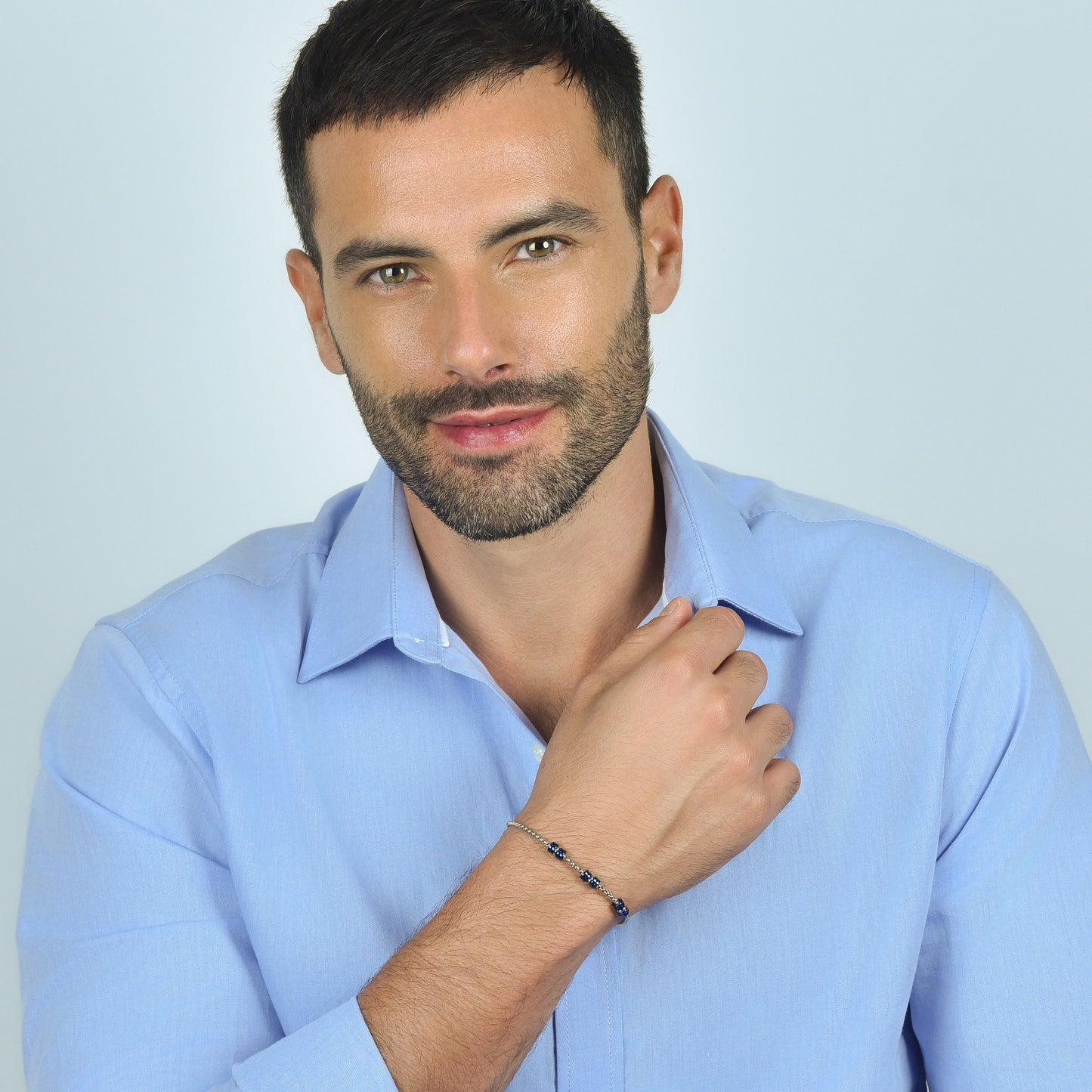 STEEL MEN'S BRACELET WITH BLUE AND SILVER IP ELEMENTS