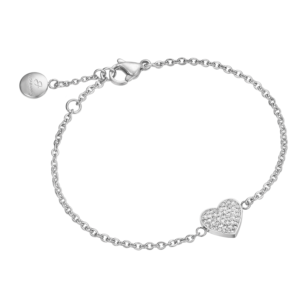 WOMEN'S STEEL BRACELET WITH LITTLE HEART AND WHITE CRYSTALS