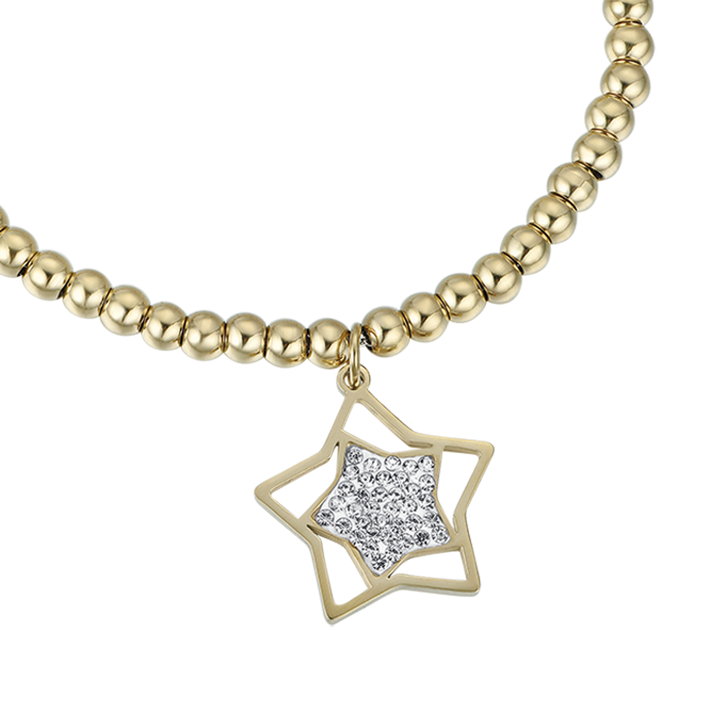 WOMEN'S IP GOLD STEEL BRACELET WITH STAR WITH WHITE CRYSTALS
