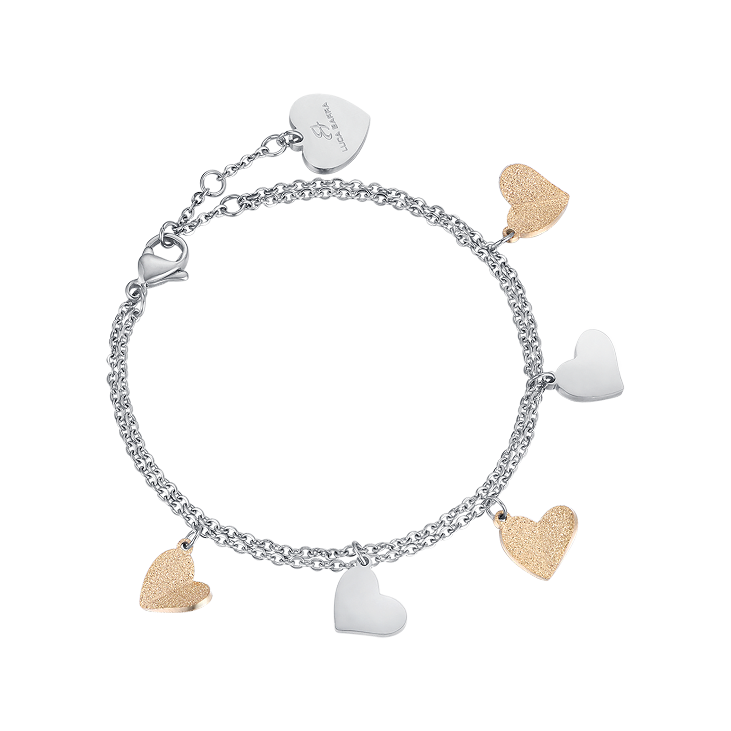 STEEL BRACELET WITH HEARTS AND GLITTER IP GOLD