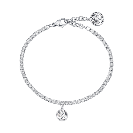 STEEL BRACELET WITH TREE OF LIFE AND WHITE CRYSTALS