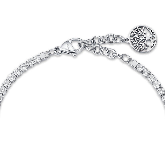 STEEL BRACELET WITH TREE OF LIFE AND WHITE CRYSTALS
