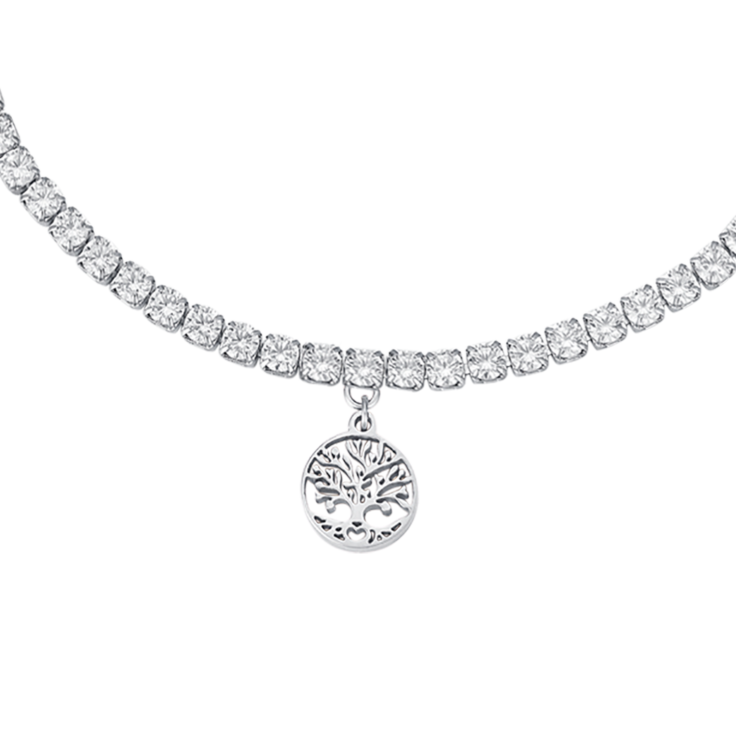 STEEL BRACELET WITH TREE OF LIFE AND WHITE CRYSTALS