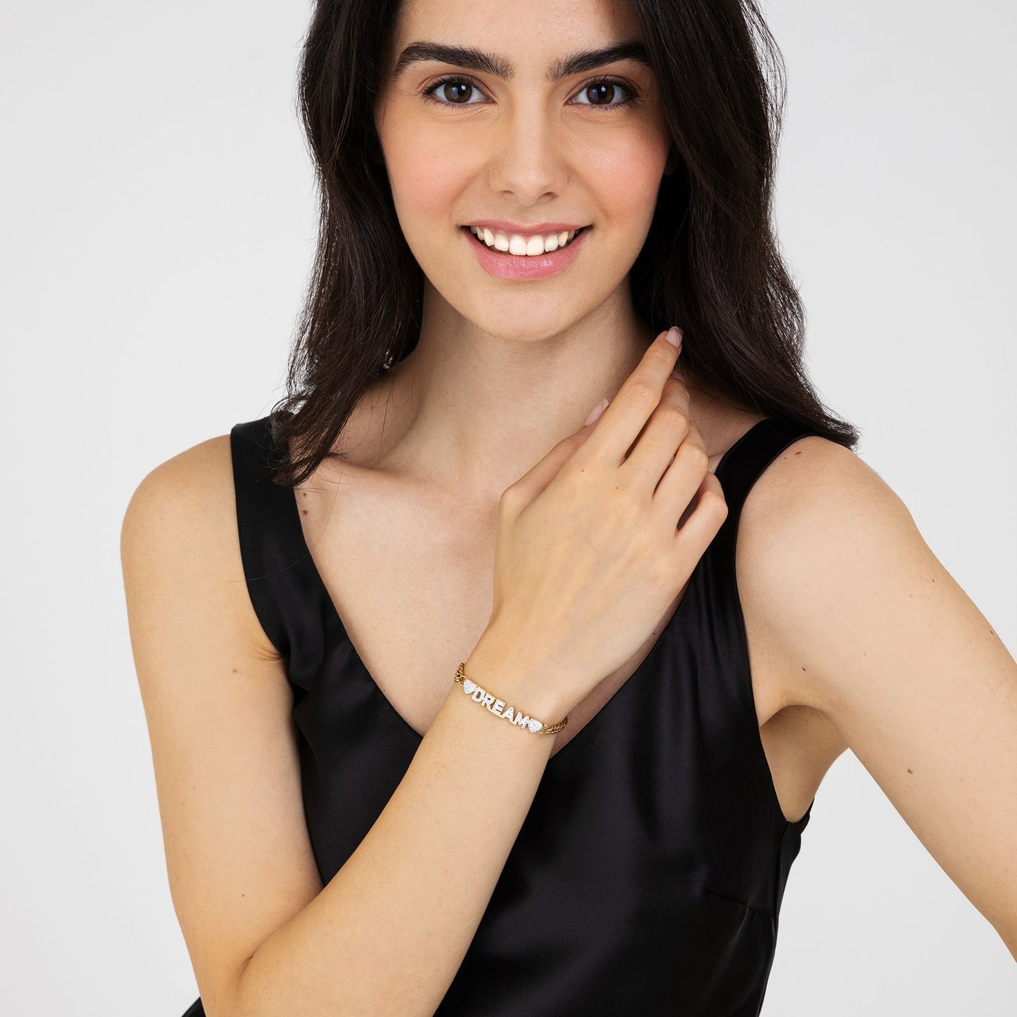 DREAM GOLD STEEL WOMEN'S BRACELET WITH WHITE CRYSTALS