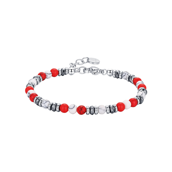 STEEL BRACELET WITH RED AND WHITE STONES Luca Barra