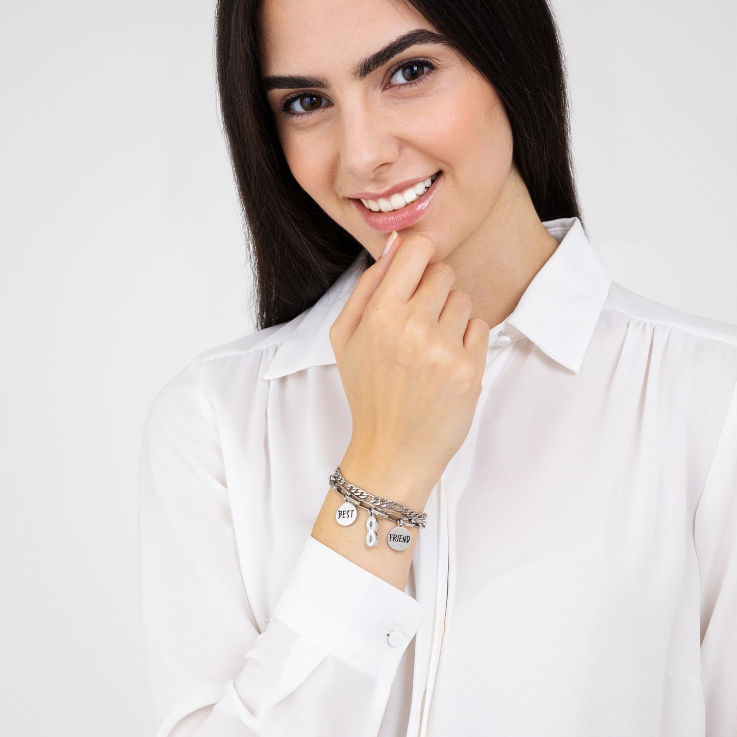 WOMEN'S STEEL INFINITY BRACELET WITH WHITE CRYSTALS