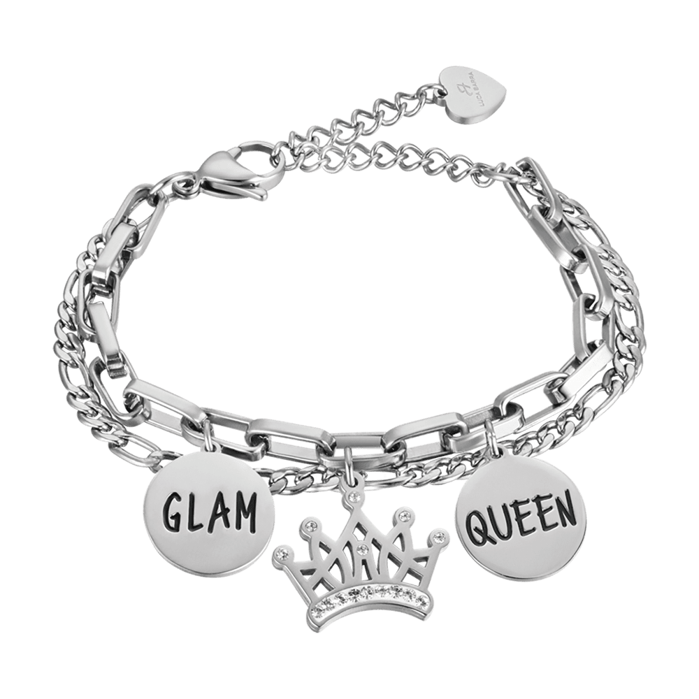 WOMEN'S STEEL BRACELET WITH CROWN WITH WHITE CRYSTALS AND ENAMEL PLATES