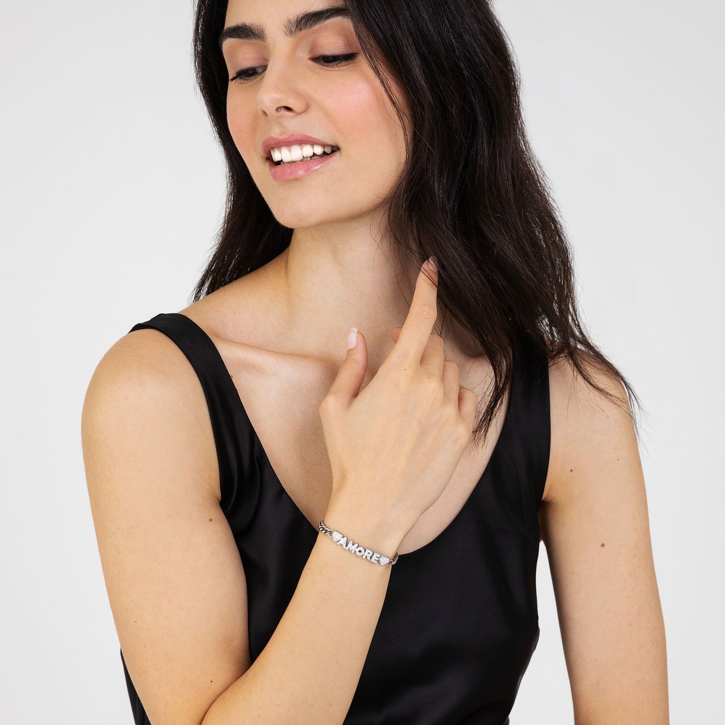 WOMEN'S STEEL LOVE BRACELET WITH WHITE CRYSTALS