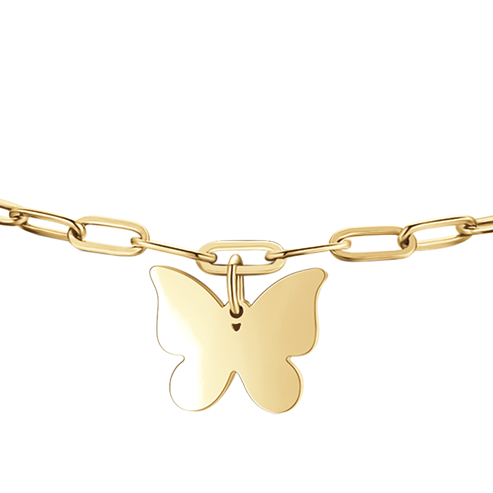 GOLD STEEL WOMEN'S BRACELET WITH HEART, BUTTERFLY AND FOUR-LEAF CLOVER