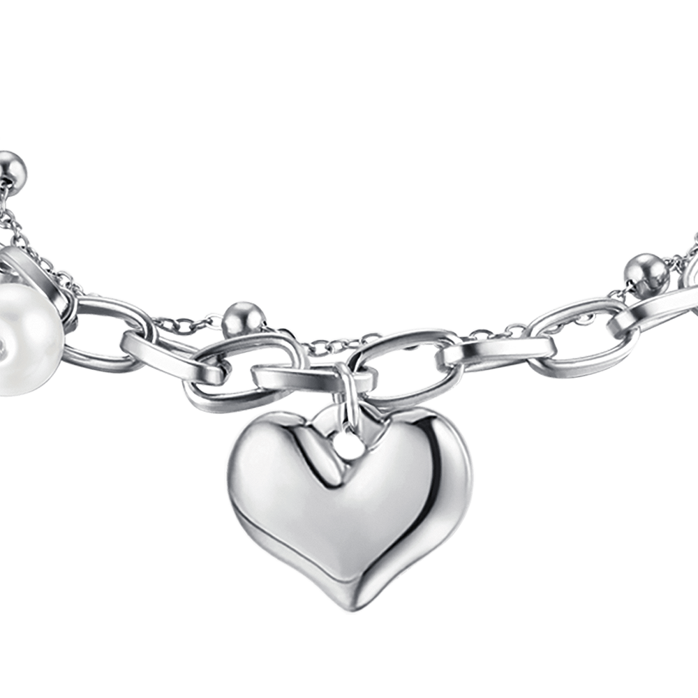 WOMEN'S STEEL BRACELET WITH HEART AND PEARLS