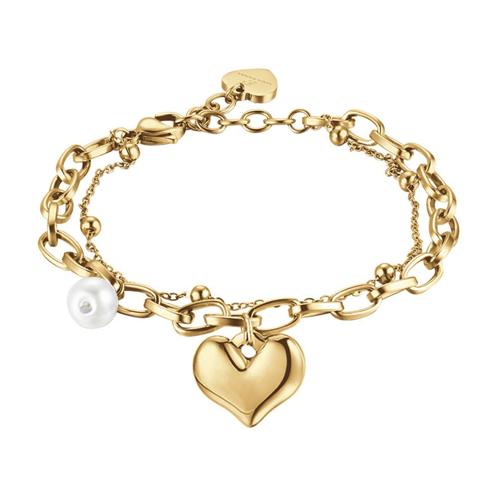 WOMEN'S STEEL BRACELET WITH HEART AND PEARLS