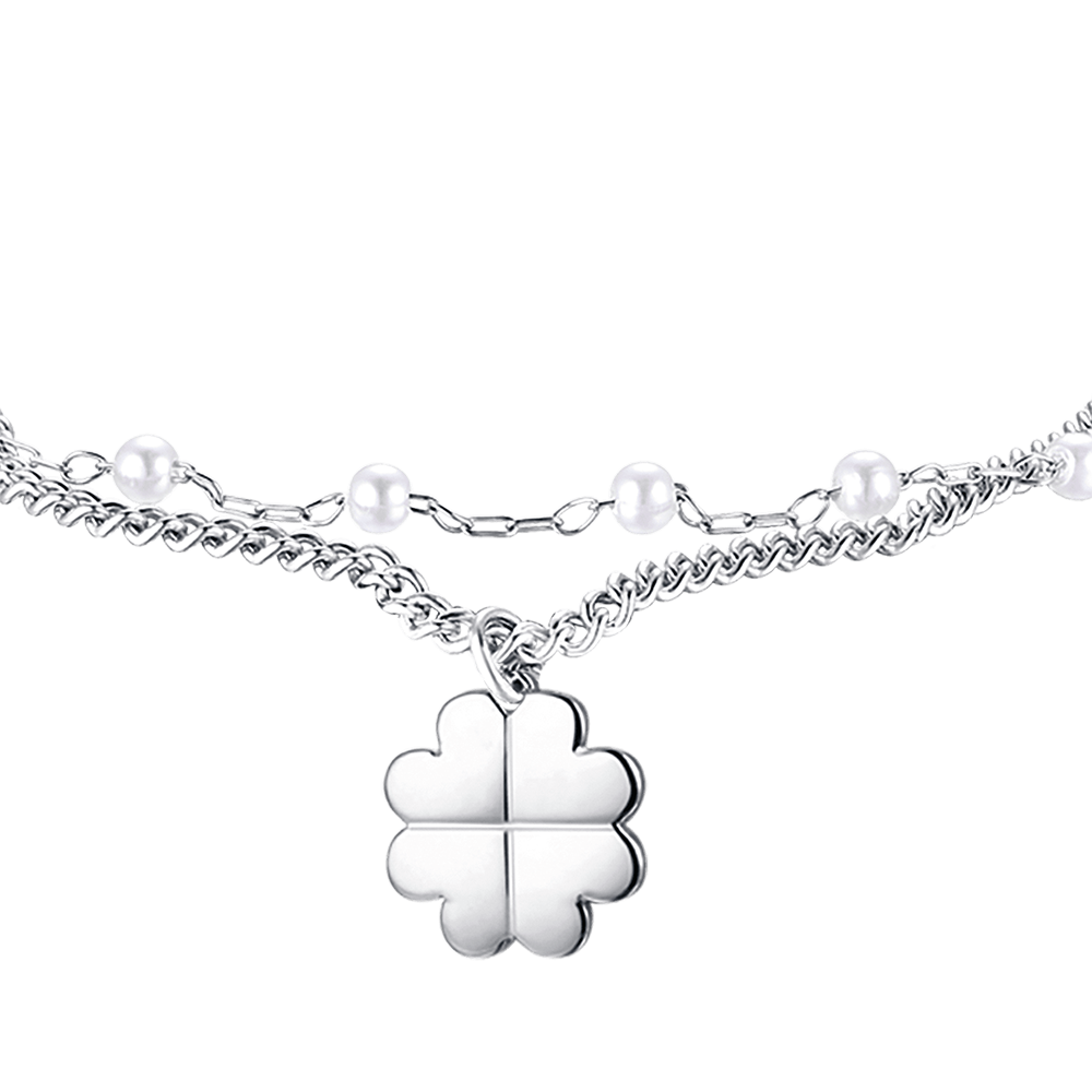 WOMEN'S IP GOLD STEEL BRACELET WITH FOUR-LEAF CLOVER