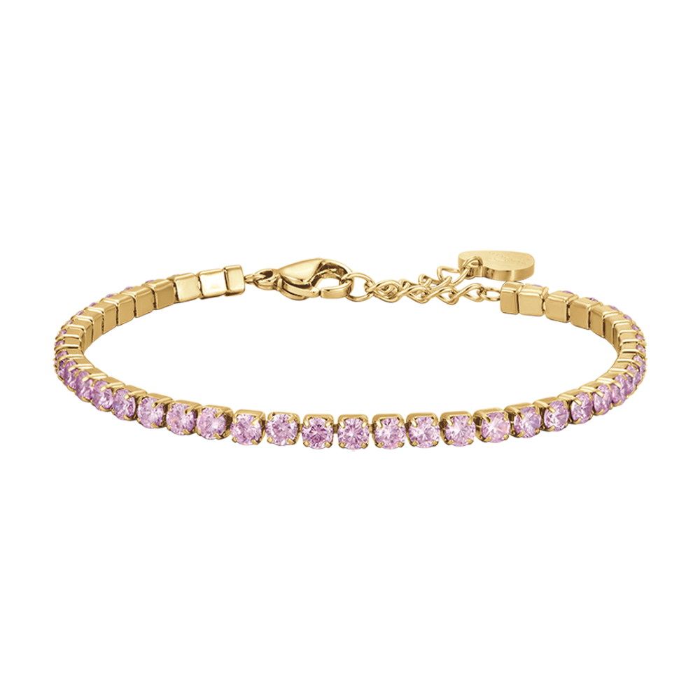 WOMAN'S TENNIS BRACELET IN IP GOLD STEEL WITH PINK CRYSTALS Luca Barra