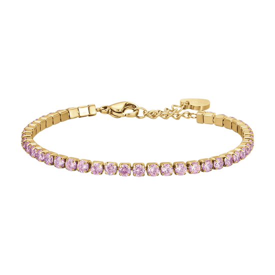 WOMAN'S TENNIS BRACELET IN IP GOLD STEEL WITH PINK CRYSTALS Luca Barra