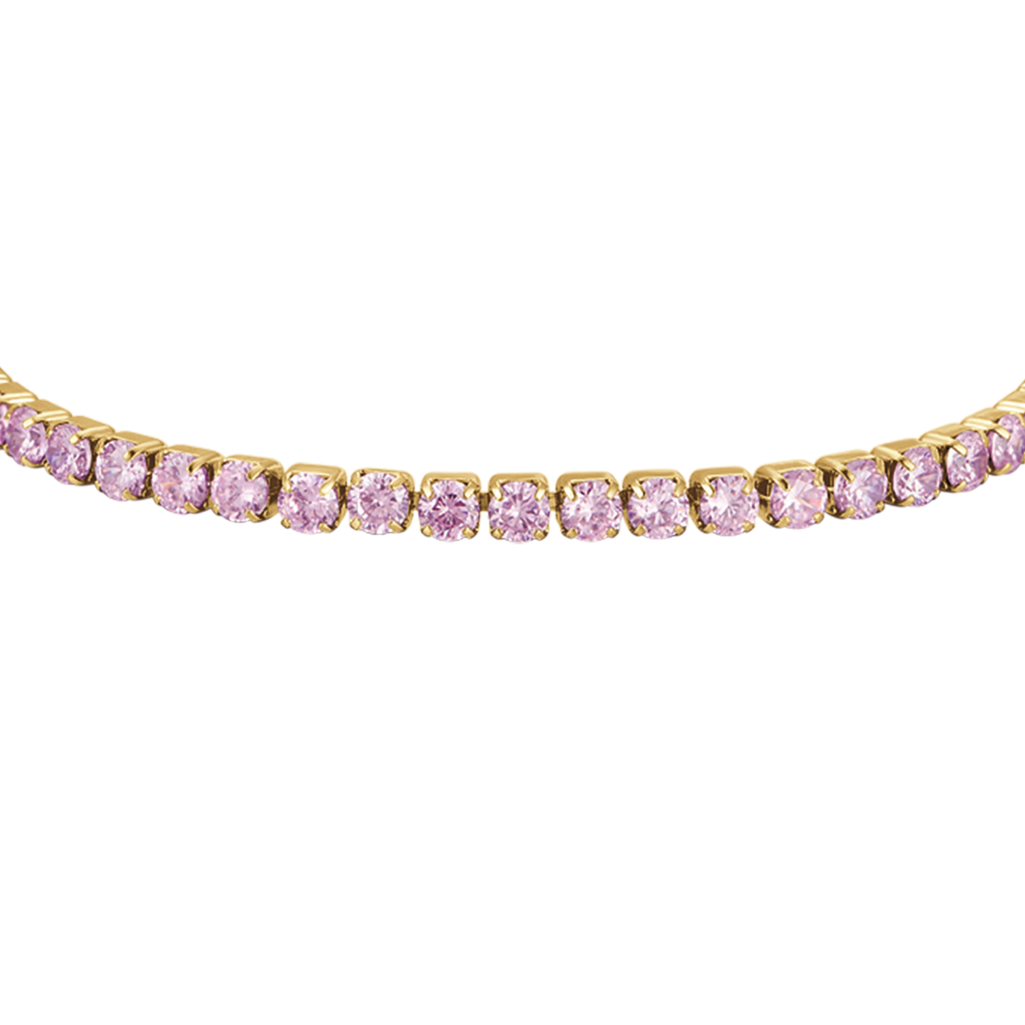 WOMEN'S IP GOLD STEEL TENNIS BRACELET WITH PINK CRYSTALS