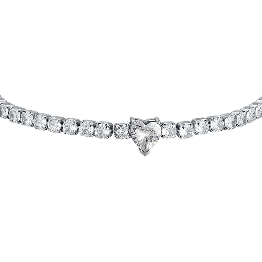 WOMEN'S STEEL BRACELET WITH WHITE CRYSTALS AND CRYSTAL HEART