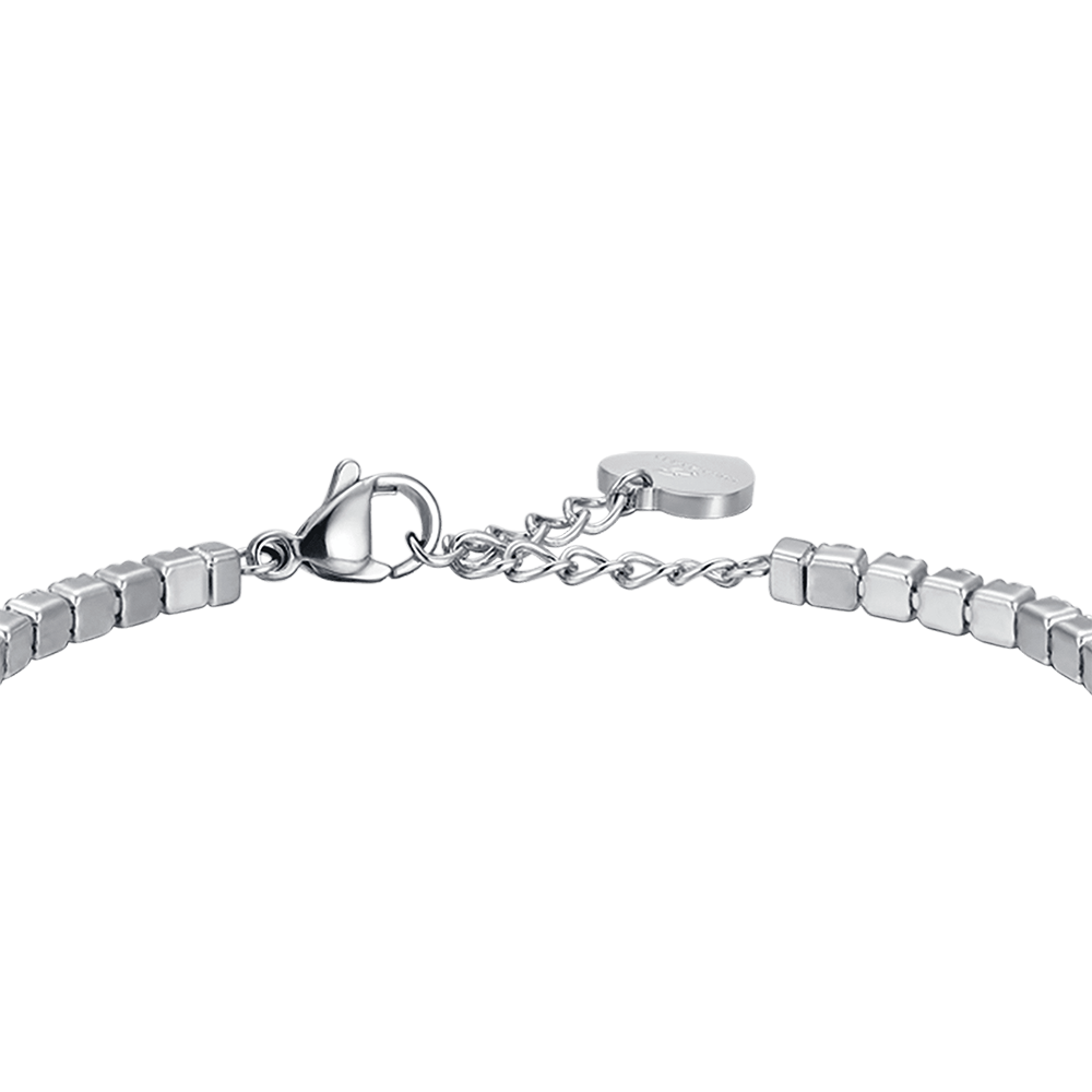 WOMEN'S STEEL BRACELET WITH WHITE CRYSTALS AND CRYSTAL HEART
