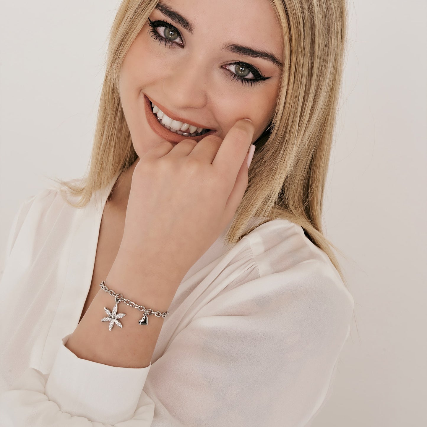 WOMEN'S STEEL FLOWER OF LIFE BRACELET WITH WHITE CRYSTALS