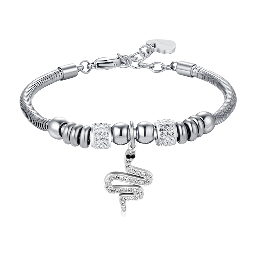 WOMEN'S STEEL SNAKE BRACELET WITH WHITE CRYSTALS
