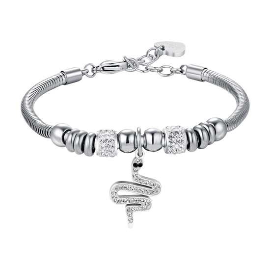 WOMEN'S STEEL SNAKE BRACELET WITH WHITE CRYSTALS