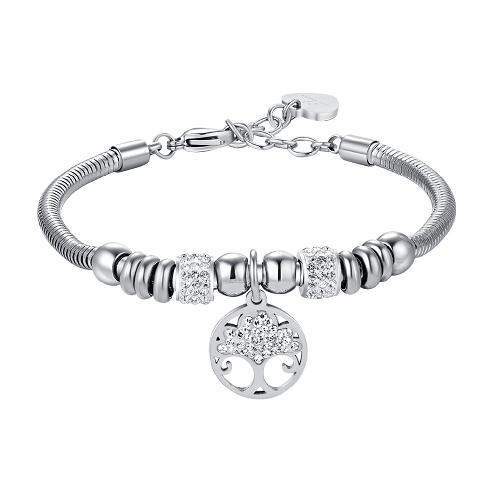 STEEL WOMEN'S TREE OF LIFE BRACELET WITH WHITE CRYSTALS