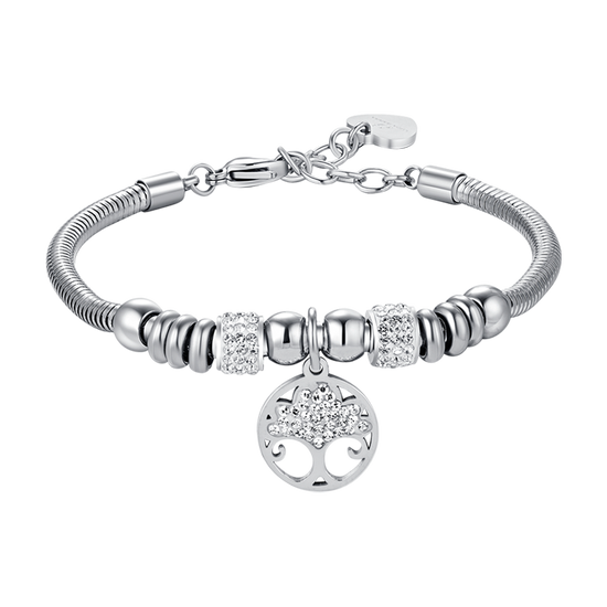STEEL WOMEN'S TREE OF LIFE BRACELET WITH WHITE CRYSTALS