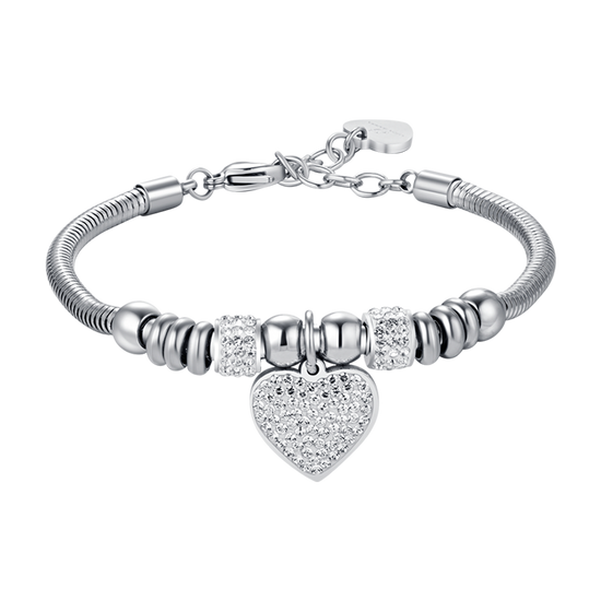 WOMEN'S STEEL HEART BRACELET WITH WHITE CRYSTALS
