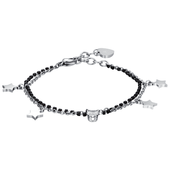 WOMAN'S BRACELET IN STEEL WITH STARS, BLACK IP ELEMENTS AND WHITE CRYSTAL Luca Barra