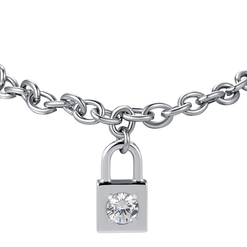 WOMEN'S STEEL PADLOCK BRACELET WITH WHITE CRYSTAL