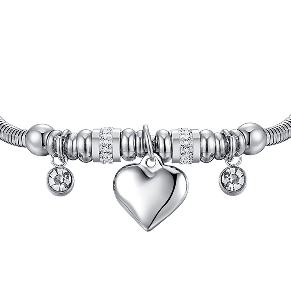 WOMEN'S STEEL BRACELET WITH HEART AND WHITE CRYSTALS