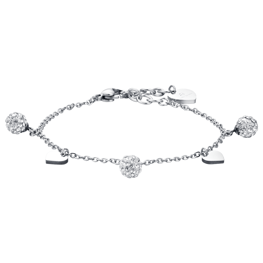 WOMEN'S STEEL BRACELET WITH HEARTS AND WHITE CRYSTALS
