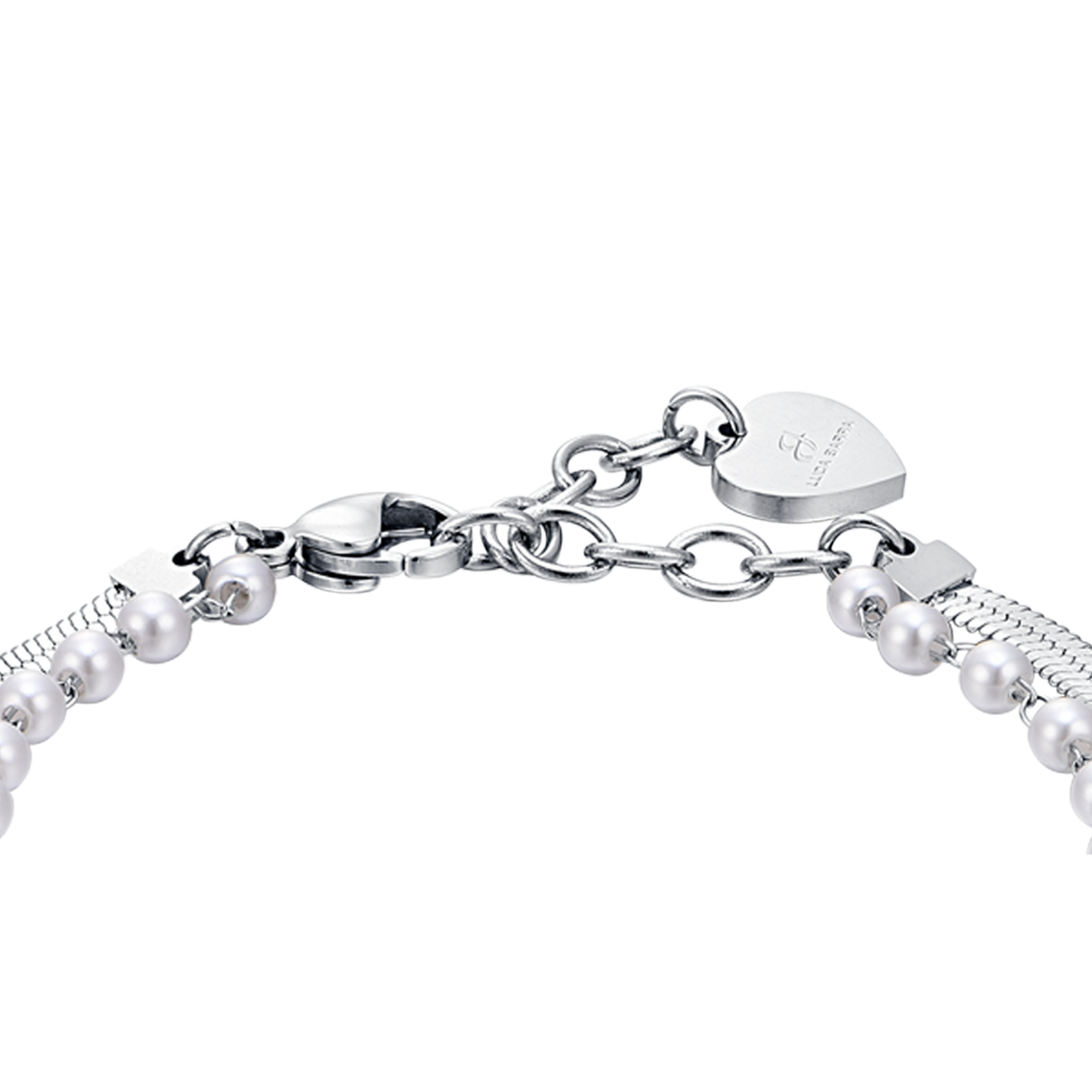 WOMEN'S STEEL BRACELET WITH WHITE PEARLS, STARS AND CRYSTALS