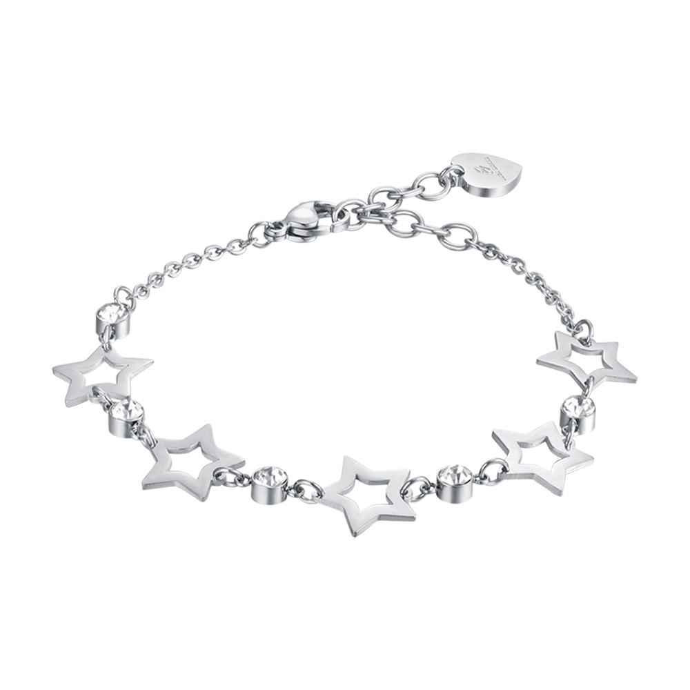 WOMAN'S BRACELET IN STAINLESS STEEL WITH TRANSFORATED STARS AND WHITE CRYSTALS Luca Barra