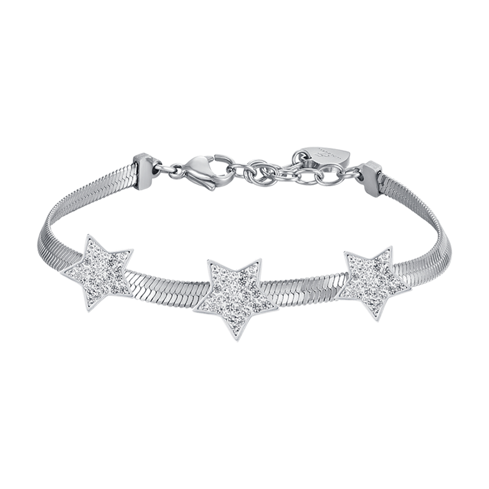 WOMEN'S SNAKE STEEL BRACELET WITH STARS WITH WHITE CRYSTALS