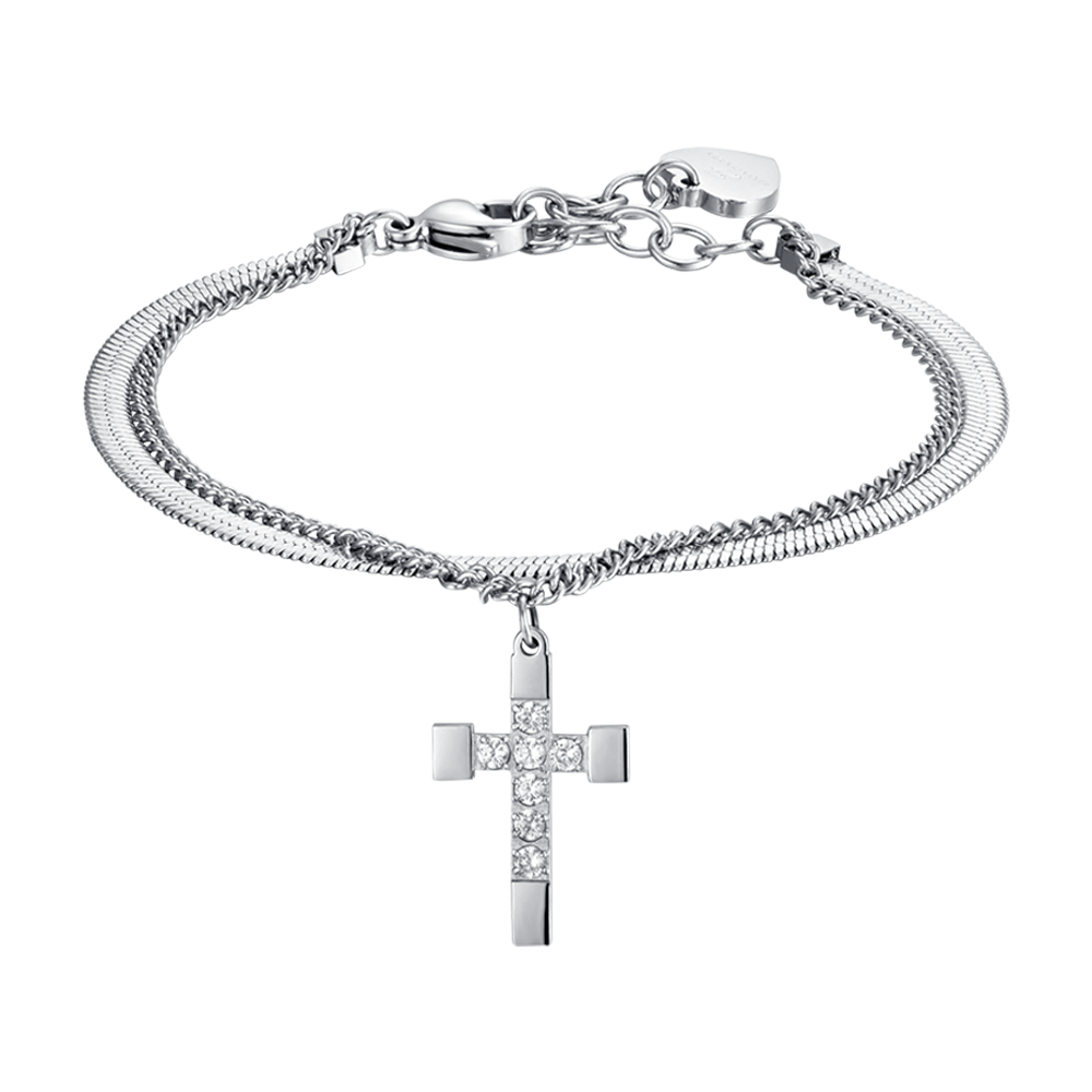 WOMAN'S BRACELET IN STEEL WITH CROSS WITH WHITE CRYSTALS Luca Barra