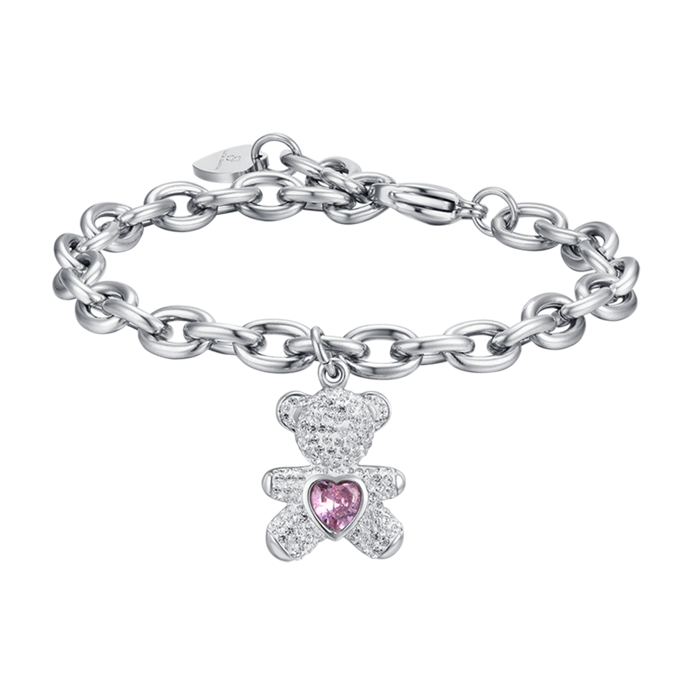 WOMAN'S BRACELET IN STEEL WITH BEARS WITH PINK AND WHITE CRYSTALS Luca Barra